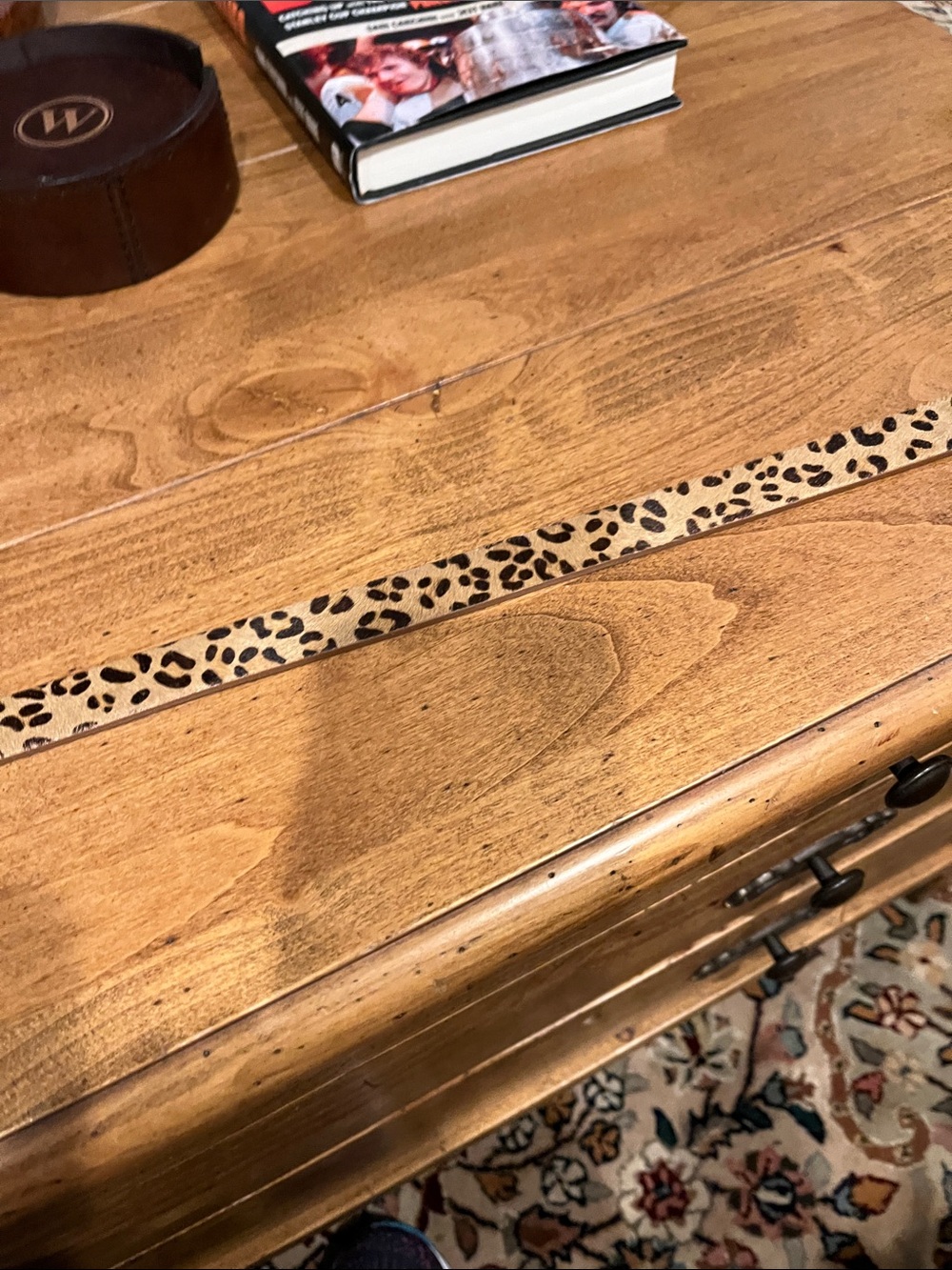 Slim Leopard-Print Belt in Tan and Black